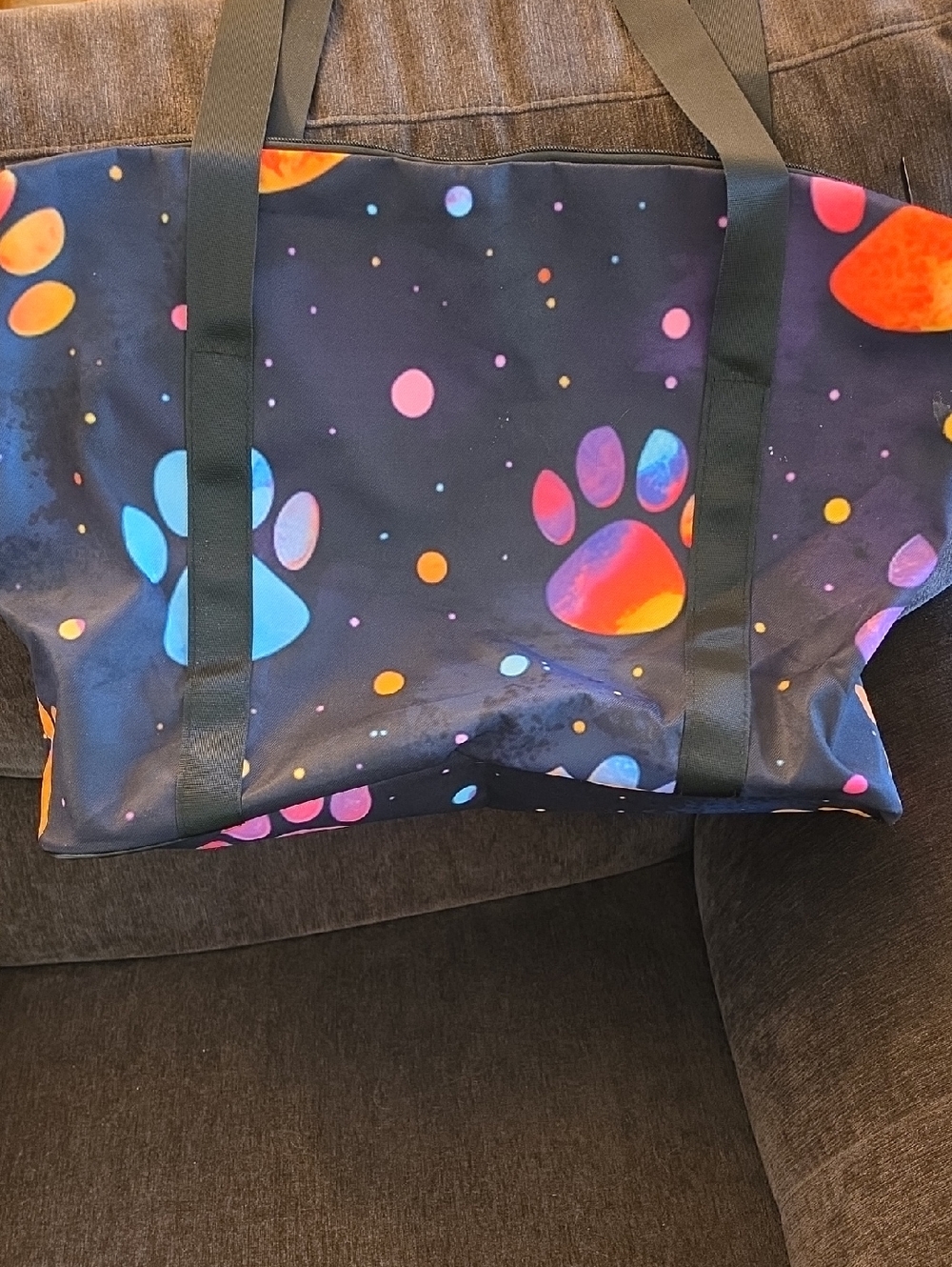 Galaxy Paw Print Tote Bag - Neon Multi on Black
